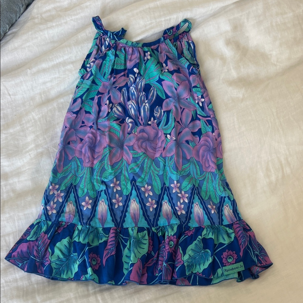 Floral Blue and Purple Kids Casual Dress